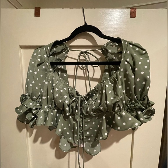 Madrid style crop top green with white polka dots - Picture 9 of 9